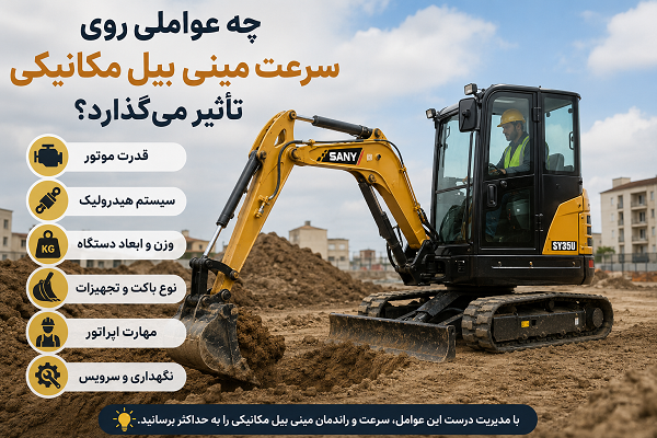 چه عواملی روی سرعت کار مینی بیل مکانیکی تأثیر میگذارد؟ 2 مهم ترین عوامل تاثیرگذار بر سرعت مینی بیل مکانیکی
